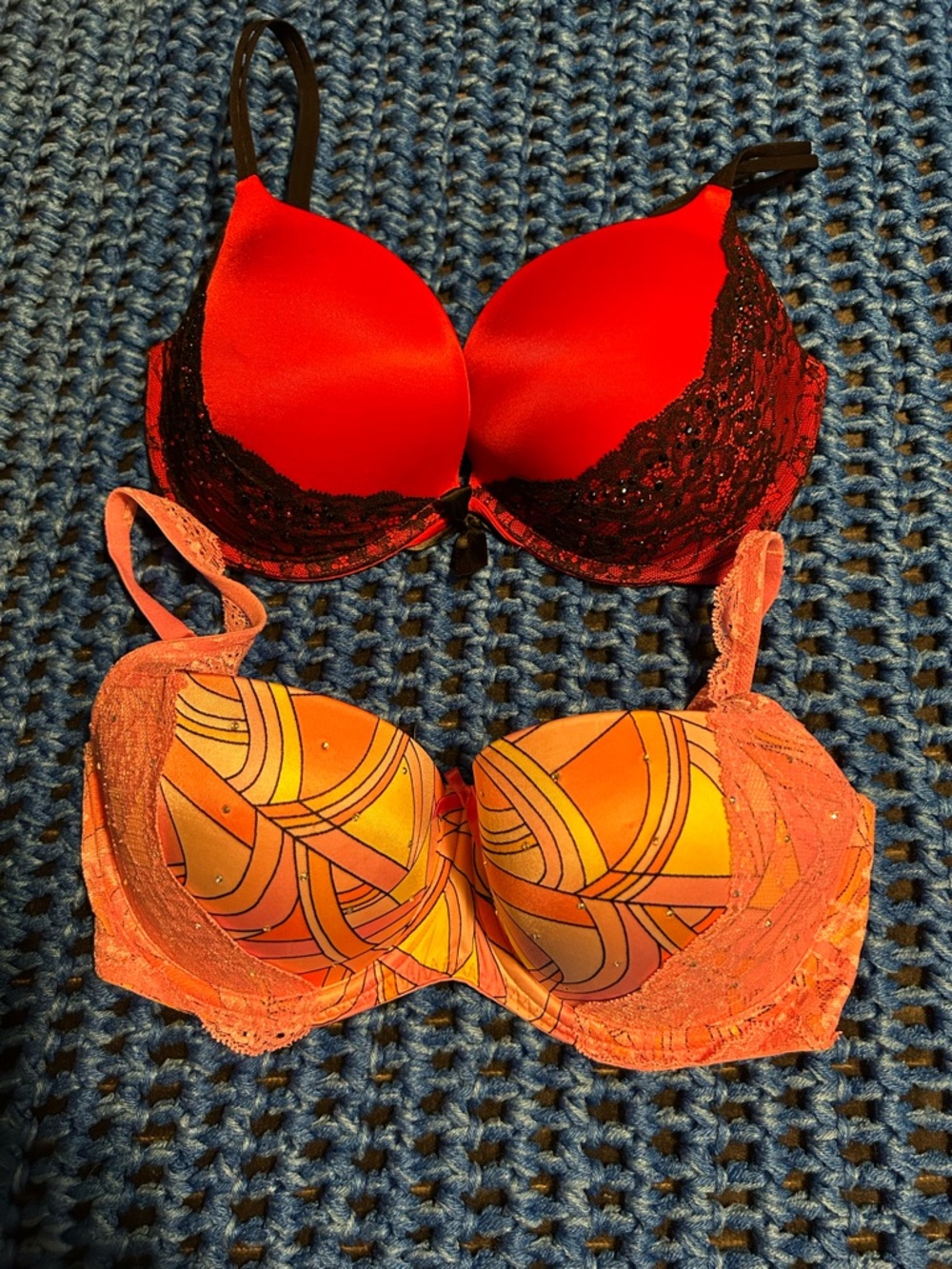 Victoria's Secret Red and Orange Lace Push-Up Bra Set
